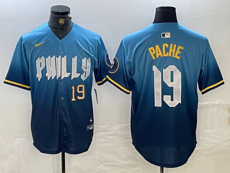 Men Philadelphia Phillies #19 Pache Blue City Edition 2024 Nike MLB Jersey style 2